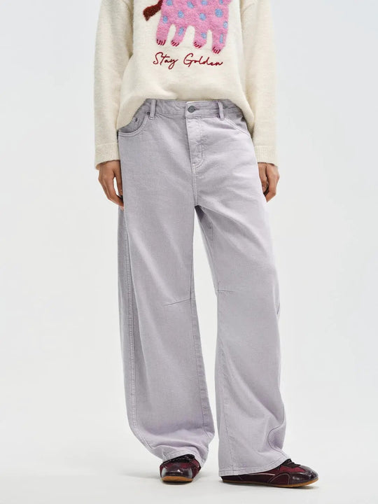 Panelled Lavender Wide-leg Oversized Cotton Pants