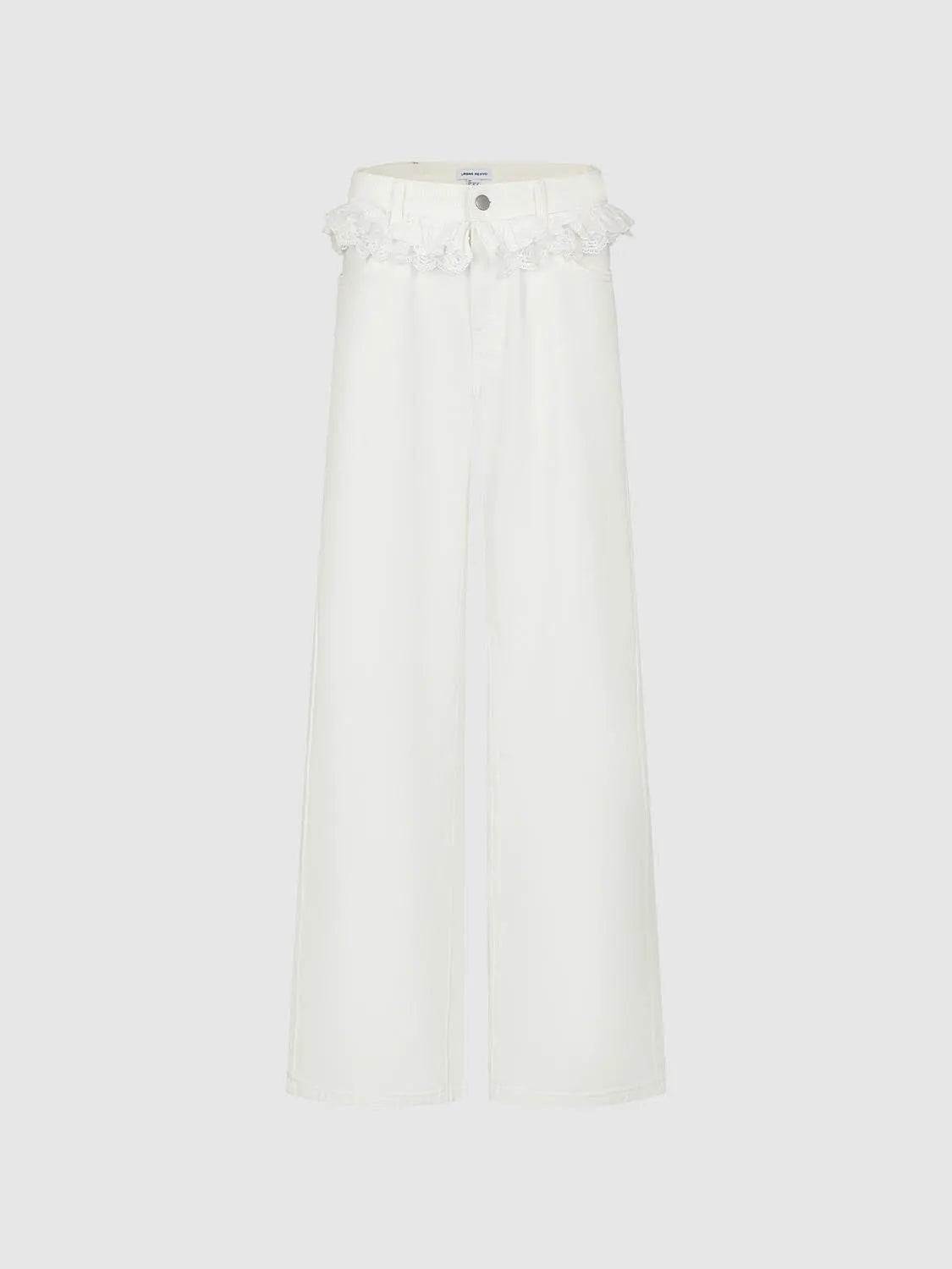 Jeans, white wide-leg denim with lace-trim waistband by Urban Revivo Fashion