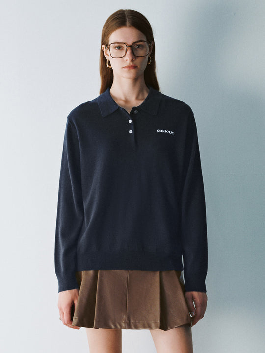 Button Half Placket Loose Knitted T-Shirt