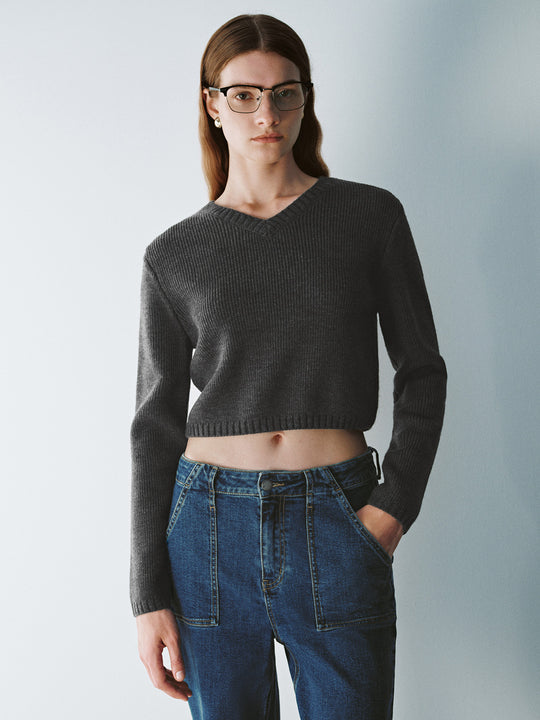 T-shirt tricoté à col en V