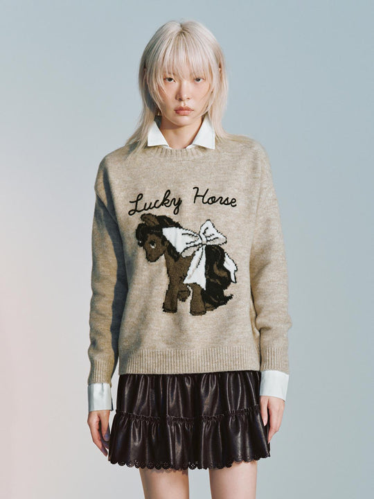 Intarsia Long Sleeve Knitted T-Shirts