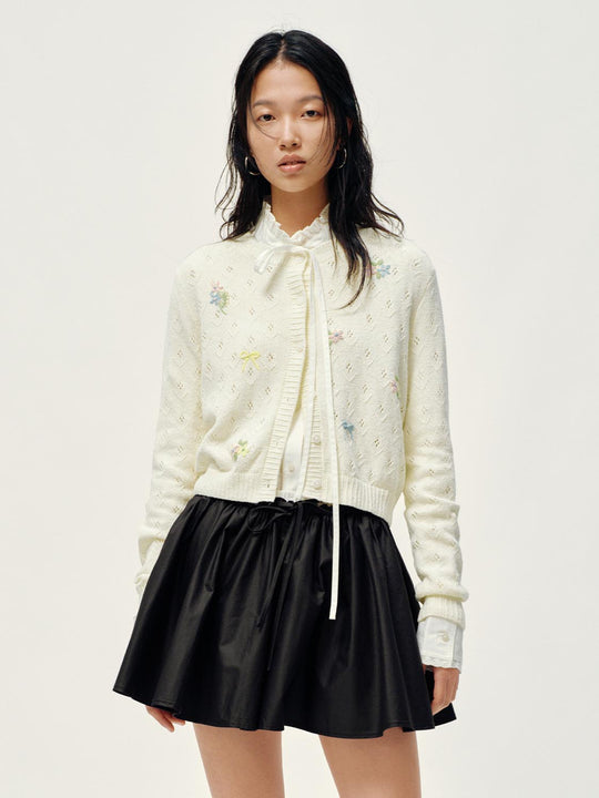 Crew Neck Embroidered Knitted Cardigans