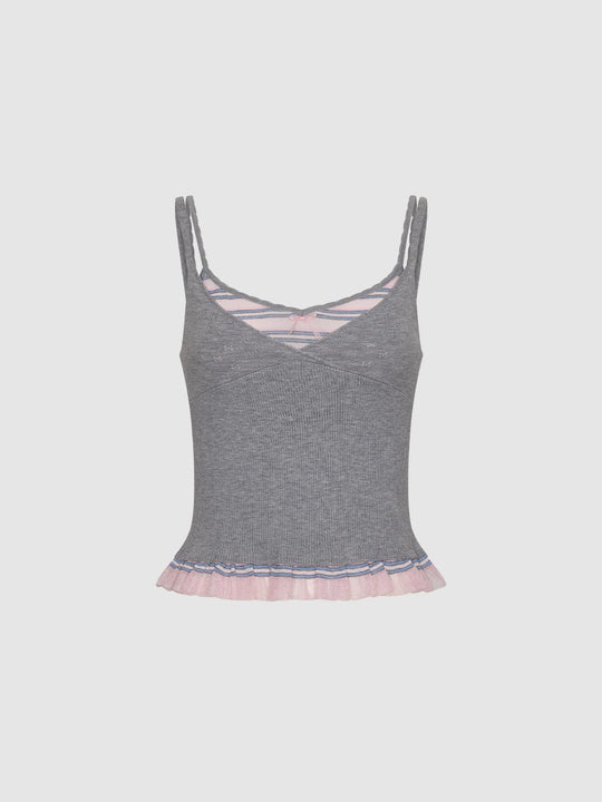 2 In 1 Sleeveless Ruffle Trim Knitted T-Shirts