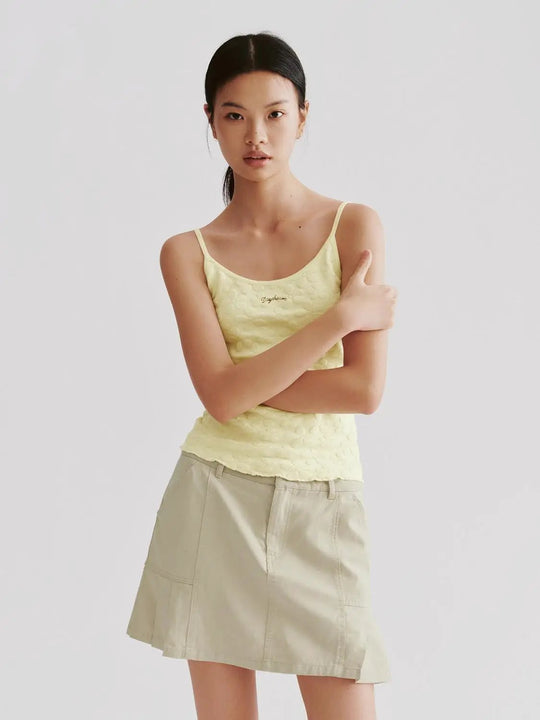 Lemon Knitted Strappy T-Shirts With Subtle Texture