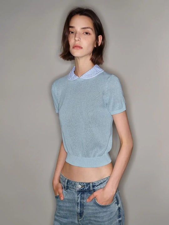 Textured Knit Short Sleeve Crew Neck T-shirt