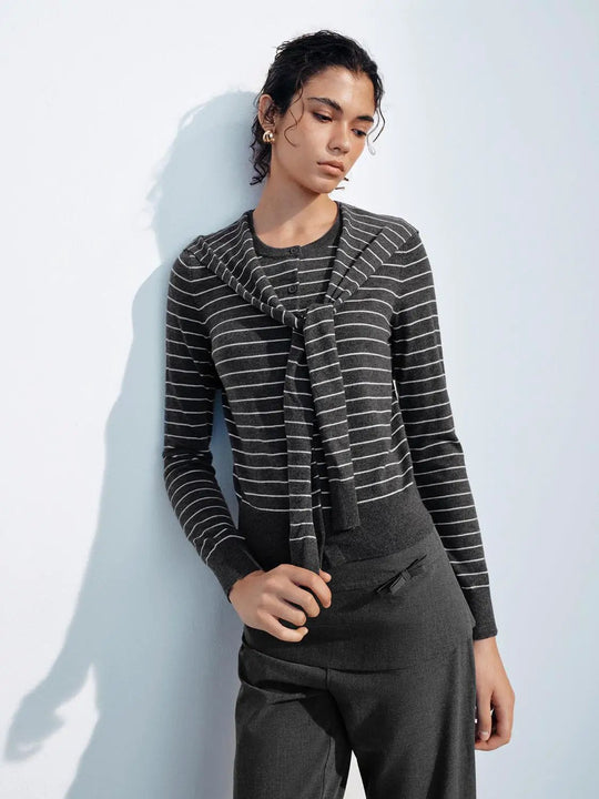 Striped Long Sleeve Shawl Collar Knit Cardigan