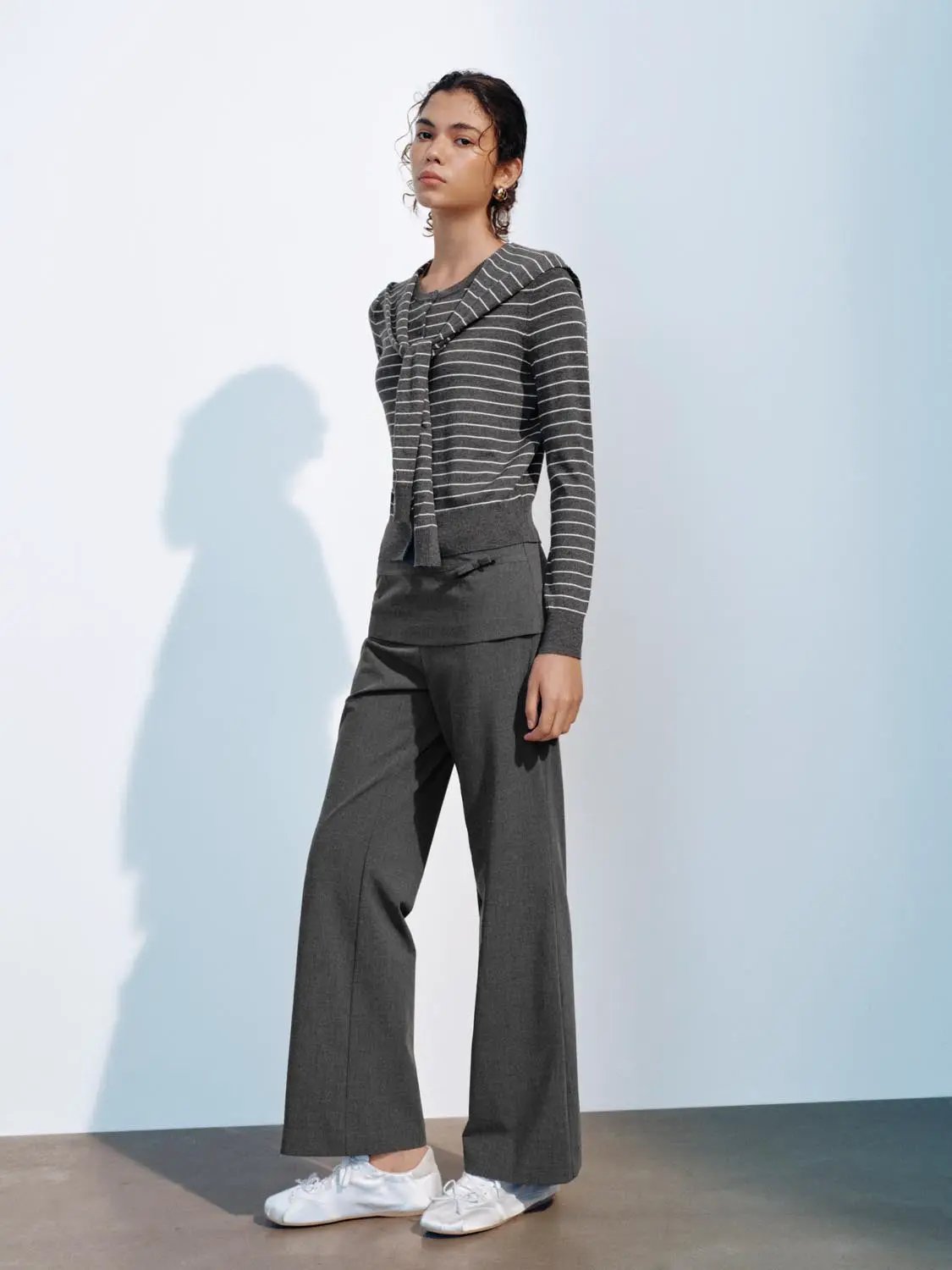 Knit cardigan with grey stripes and white accents, Urban Revivo Fashion