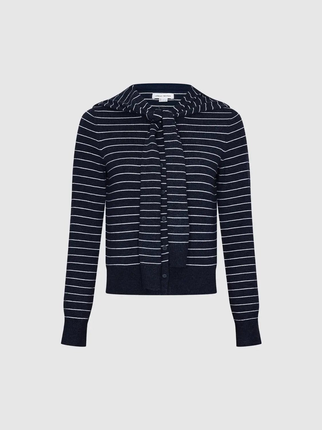 Knit jacket in navy with white stripes and knit tie detail from Urban Revivo Fashion