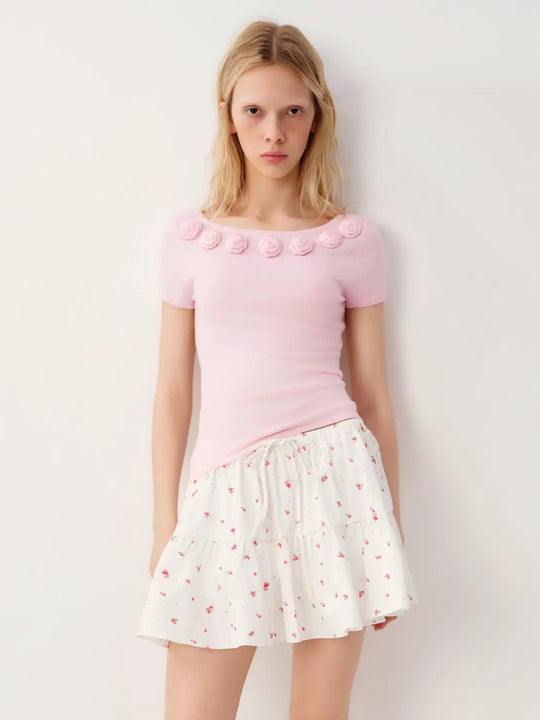 Rosette Embellished Knit Regular Fit T-shirt