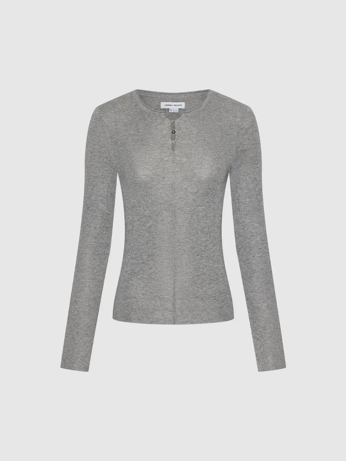 Knit T-Shirt by Urban Revivo Fashion, grey knit with henley button placket