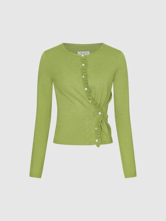 Twisted Ruffle Round Neck Long Sleeve Knit Jacket