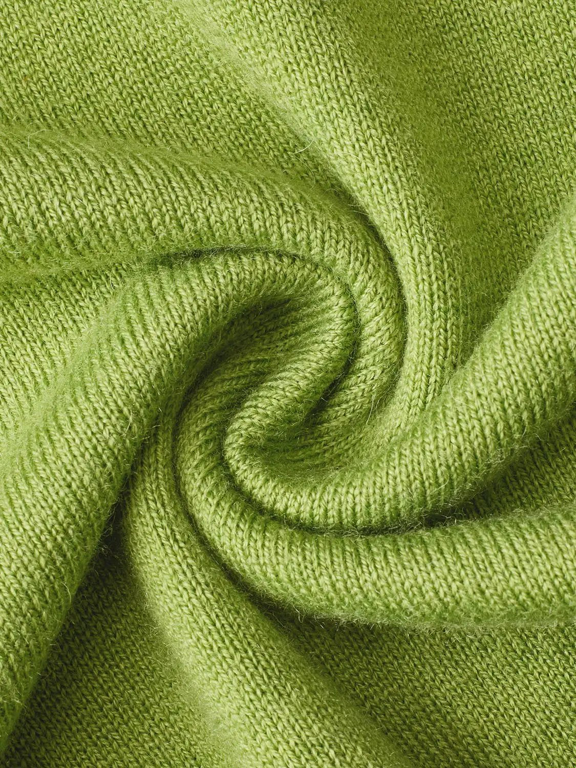 Twisted Ruffle Round Neck Long Sleeve Knit Jacket in lime green knitted fabric close-up
