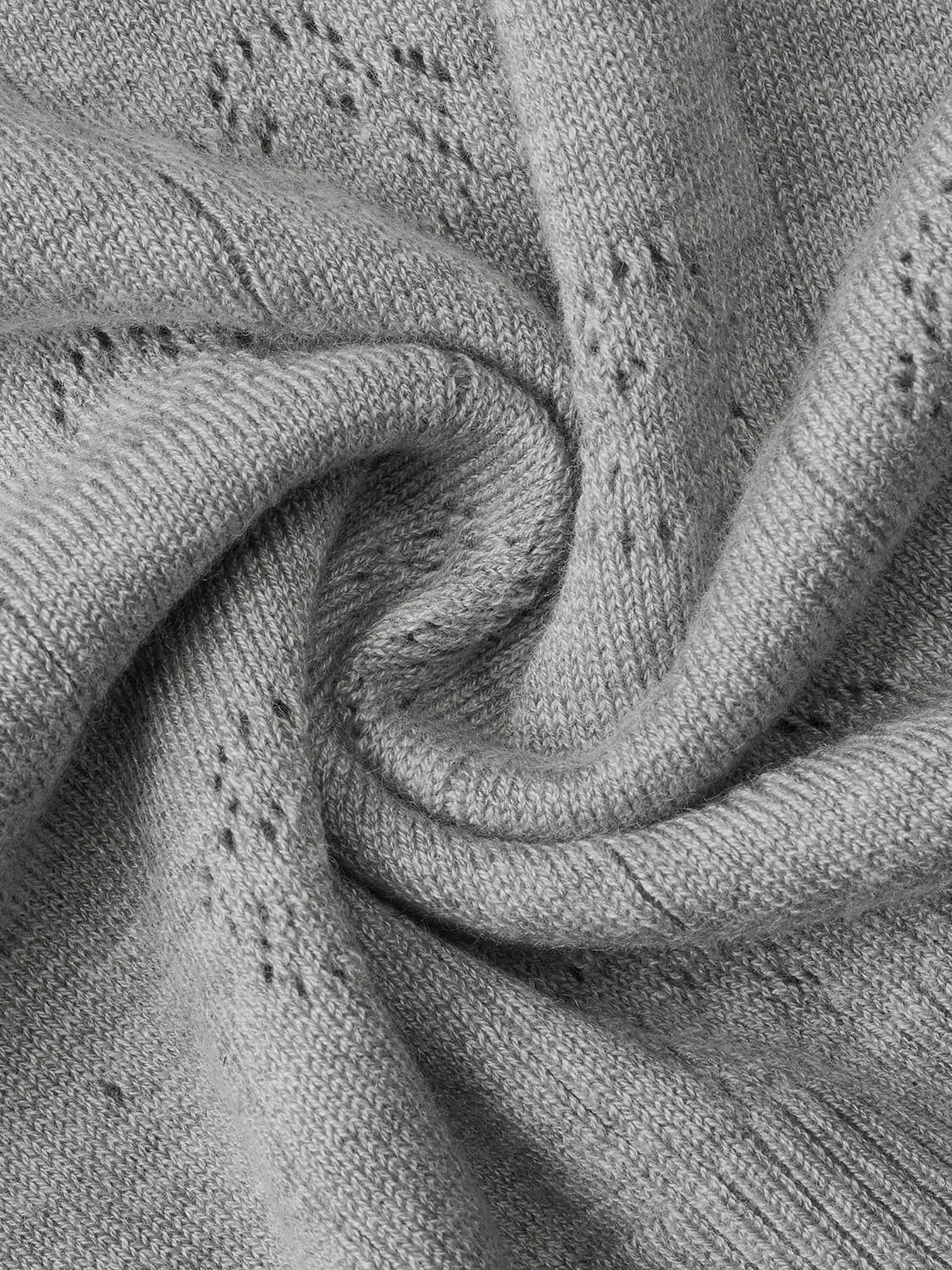Textured Button Front Long Sleeve Crew Neck Sweater, grey knit, Urban Revivo Fashion.