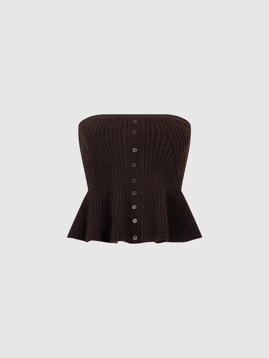 Ribbed Button Front Peplum Sleeveless Knit Top