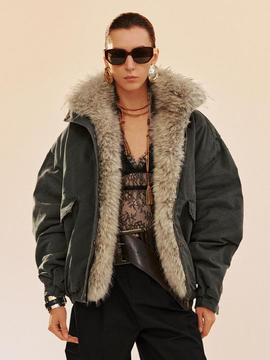 Faux Fur Collar Padded Bomber Jackets