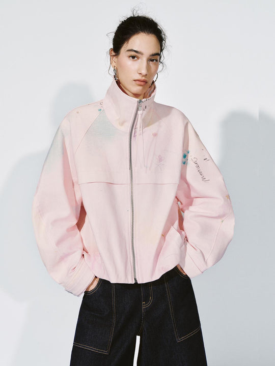 Mock Neck Printed Bomber Jackets