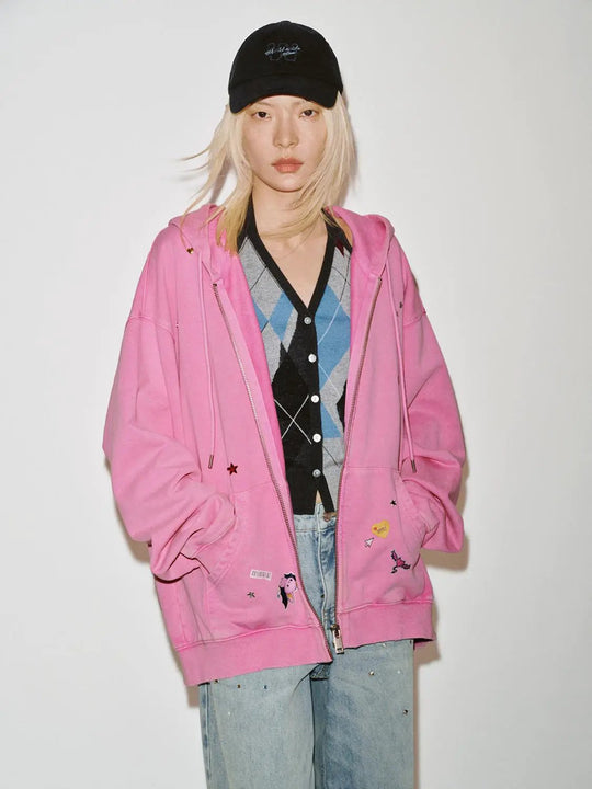 Hooded Drawstring Printed Jackets