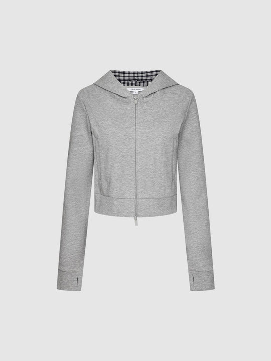 Hooded Zip-Up Check Detail Sweatshirts