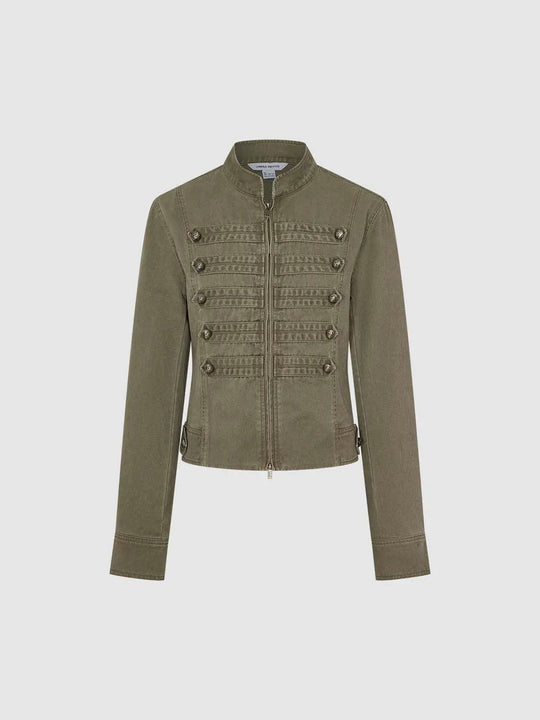 Cotton Braided Trim With Button Rows Front Detail Slight Stretch Military-Style Jacket