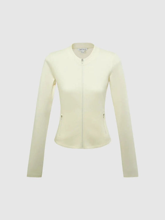 Zip Front Fitted Long Sleeve Cotton Blend Jacket