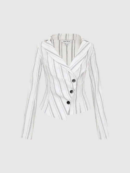 Veste rayée à manches longues, coupe tailleur, avec col en V