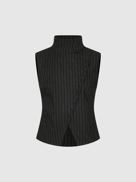 Gilet ajusté sans manches asymétrique, rayé et à col montant