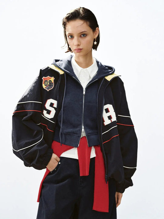 Jacke mit Motiv, Stehkragen, langen Ärmeln und Reißverschluss vorne