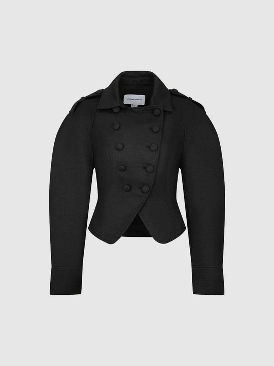 Double-Breasted Collared Cropped Long Sleeve Jacket