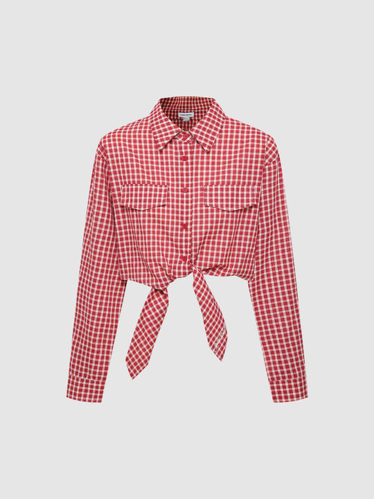 Chemise à manches longues vichy avec devant à nouer