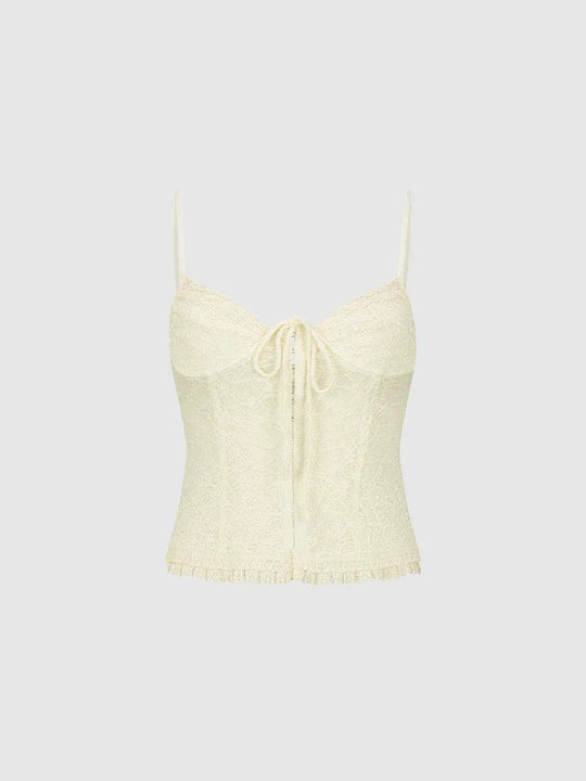 Lace Detailing On Stretch Shell With Knit Lining And Thin Construction Cami Top