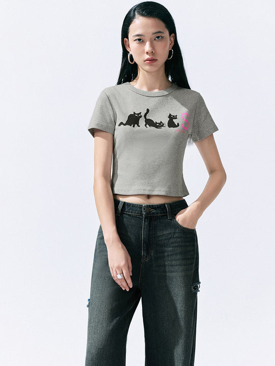 T-shirt moulant à col ras du cou imprimé