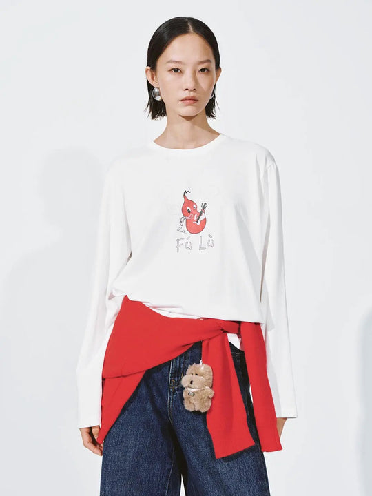 Classic Printed Fox Graphic Long Sleeve T Shirt