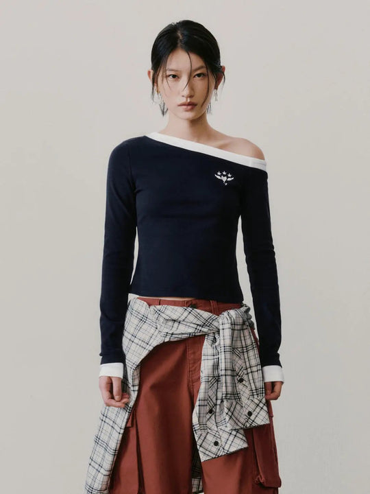 T-shirts à manches longues asymétriques avec bordure contrastée