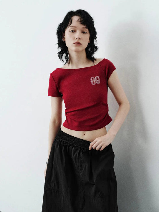 Cotton Sloped Shoulder Graphic Print Skinny-Fit T-Shirts