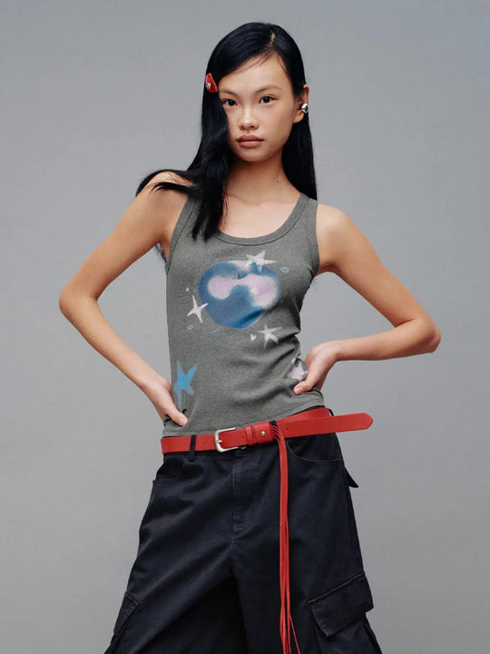 Soft Cotton Moon And Stars Print Tank Tops