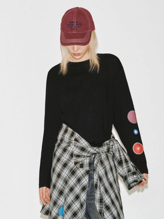 Cotton Blend Crew Neck Long Sleeve With Patch Dots T Shirt