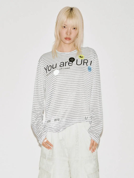 Printed Contrast Striped Viscose Blend Long Sleeve T Shirts