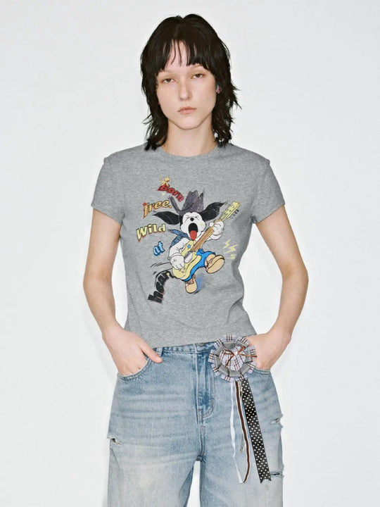 Cotton Blend Graphic Print Crew Neck T Shirt