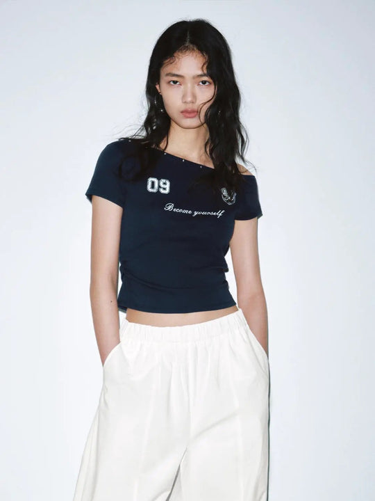 Printed One Shoulder Studded Skinny Fit T-Shirts Collection