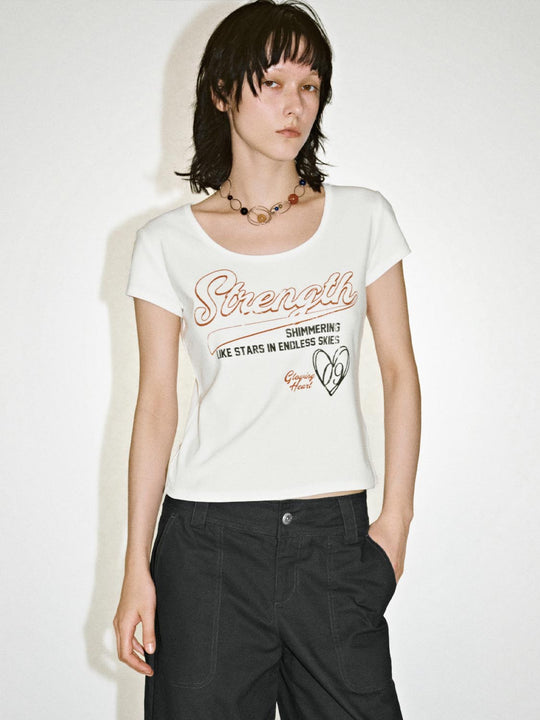 Casual Cotton Stretch Printed U Neck T Shirt