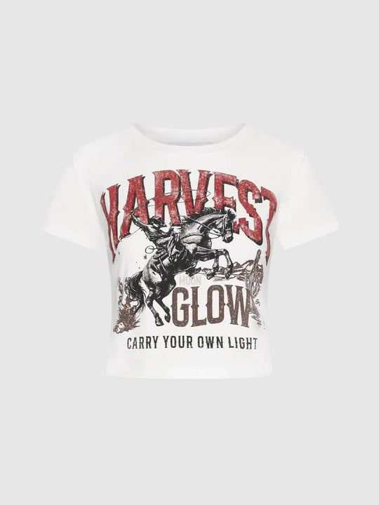 Cotton Blend Graphic Horse Rider Print T Shirt