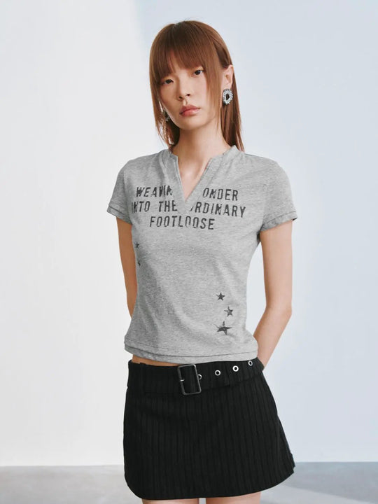V-Neck Printed Skinny-Fit T-Shirts