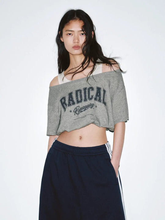 2 In 1 Cropped Balloon Hem T Shirt For Versatile Casual Look
