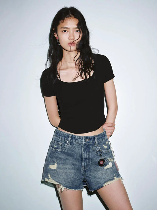 Cotton Scoop-Neck Cropped Skinny-Fit T-Shirt