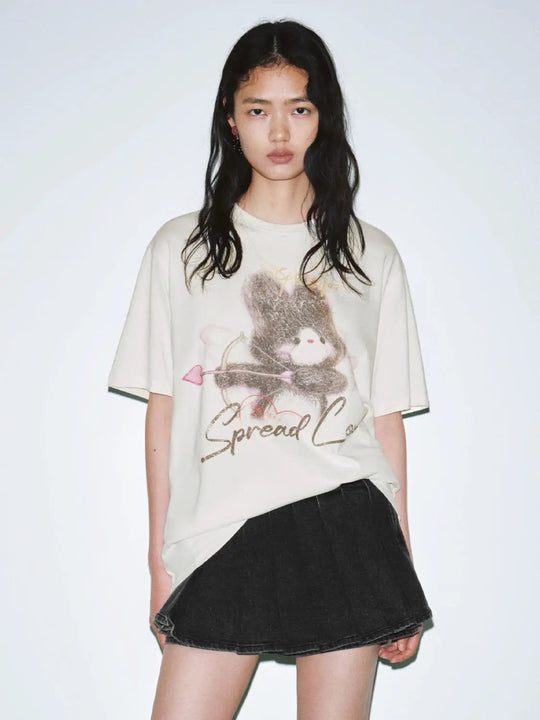 Cotton Graphic Bear Print Oversized T-Shirts