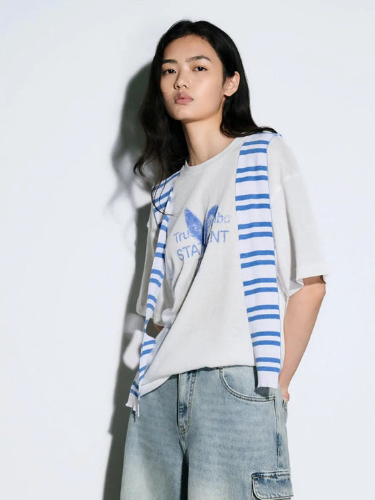 Striped Scarf Detail A-Line Midi Dresses