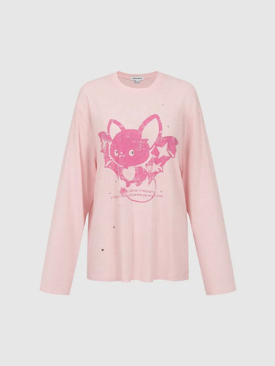 Printed Crew Neck Long Sleeve T-Shirts With Slight Stretch