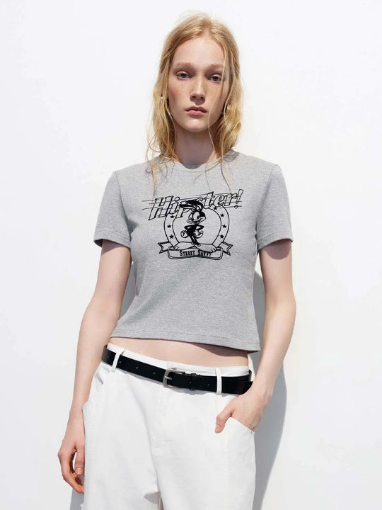 Cotton Graphic Print Cropped T-Shirt