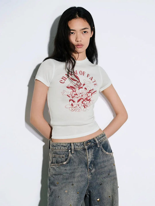 Printed Skinny Fit T-Shirt Unisex Casual Cotton Fabric With Slight Stretch