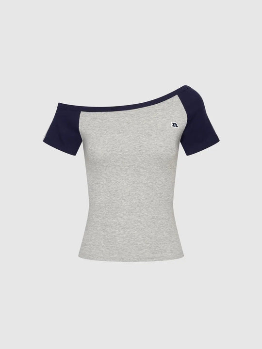 Heather Gray Cotton Blend With Navy Contrast Trim T-Shirts